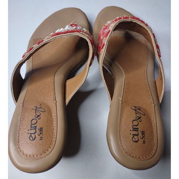 Euro Soft by Softt Red Beaded Leather Thong Sandals Size 8.5 - Picture 5 of 14
